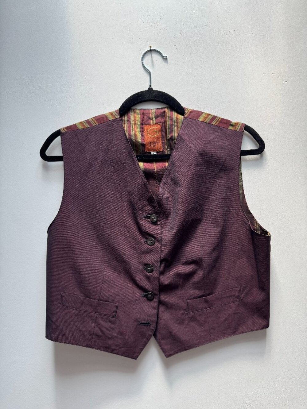 Romeo Gigli G Gigli Purple Burgundy Silk Vest With Striped Back